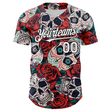 Load image into Gallery viewer, Custom White Black 3D Mexican Skull And Flower Authentic Baseball Jersey