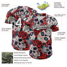 Load image into Gallery viewer, Custom White Black 3D Mexican Skull And Flower Authentic Baseball Jersey