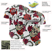 Load image into Gallery viewer, Custom White Black 3D Mexican Skull And Flower Authentic Baseball Jersey