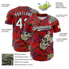 Load image into Gallery viewer, Custom Red White-Black 3D Mexican Skull And Flower Authentic Baseball Jersey