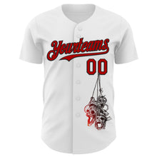 Load image into Gallery viewer, Custom White Red-Black 3D Skull Authentic Baseball Jersey