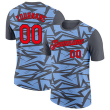 Load image into Gallery viewer, Custom Steel Gray Fire Red Light Blue-Black 3D Esports Performance T-Shirt