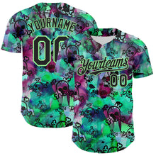 Load image into Gallery viewer, Custom Pea Green Black 3D Graffiti Skull Authentic Baseball Jersey