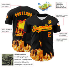 Load image into Gallery viewer, Custom Black Orange-Light Yellow 3D Flame? Skull Authentic Baseball Jersey