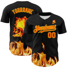 Load image into Gallery viewer, Custom Black Orange-Light Yellow 3D Flame? Skull Authentic Baseball Jersey