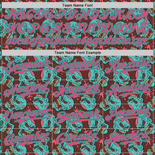 Load image into Gallery viewer, Custom Brown Neon Pink-Aqua 3D Zombie Skull Authentic Baseball Jersey