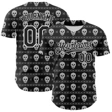 Load image into Gallery viewer, Custom Black White 3D Gothic Skull Authentic Baseball Jersey
