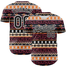 Load image into Gallery viewer, Custom Black White 3D Skull And Leopard Print Authentic Baseball Jersey