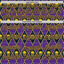 Load image into Gallery viewer, Custom Purple Navy-Gold 3D Skull Authentic Baseball Jersey