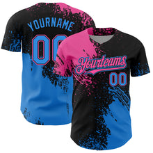 Load image into Gallery viewer, Custom Pink Electric Blue-Black 3D Pattern Design Abstract Brush Stroke Authentic Baseball Jersey