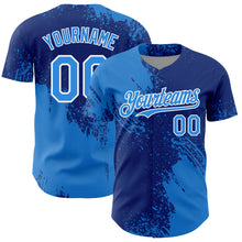 Load image into Gallery viewer, Custom Electric Blue Royal-White 3D Pattern Design Abstract Brush Stroke Authentic Baseball Jersey