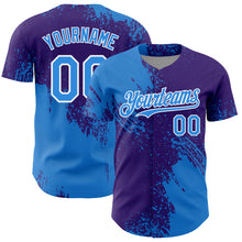 Load image into Gallery viewer, Custom Electric Blue Purple-White 3D Pattern Design Abstract Brush Stroke Authentic Baseball Jersey