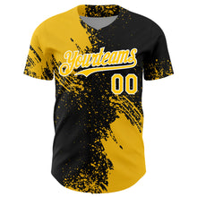 Load image into Gallery viewer, Custom Yellow Black-White 3D Pattern Design Abstract Brush Stroke Authentic Baseball Jersey