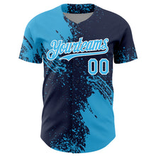 Load image into Gallery viewer, Custom Sky Blue Navy-White 3D Pattern Design Abstract Brush Stroke Authentic Baseball Jersey