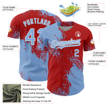 Load image into Gallery viewer, Custom Light Blue Red-White 3D Pattern Design Abstract Brush Stroke Authentic Baseball Jersey