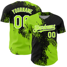 Load image into Gallery viewer, Custom Neon Green Black-White 3D Pattern Design Abstract Brush Stroke Authentic Baseball Jersey