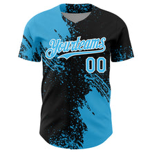Load image into Gallery viewer, Custom Sky Blue Black-White 3D Pattern Design Abstract Brush Stroke Authentic Baseball Jersey