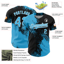 Load image into Gallery viewer, Custom Sky Blue Black-White 3D Pattern Design Abstract Brush Stroke Authentic Baseball Jersey