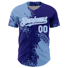 Load image into Gallery viewer, Custom Light Blue Dark Purple-White 3D Pattern Design Abstract Brush Stroke Authentic Baseball Jersey
