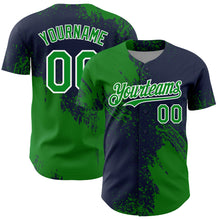Load image into Gallery viewer, Custom Grass Green Navy-White 3D Pattern Design Abstract Brush Stroke Authentic Baseball Jersey