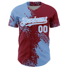 Load image into Gallery viewer, Custom Light Blue Crimson-White 3D Pattern Design Abstract Brush Stroke Authentic Baseball Jersey