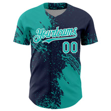 Load image into Gallery viewer, Custom Aqua Navy-White 3D Pattern Design Abstract Brush Stroke Authentic Baseball Jersey