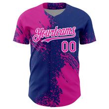 Load image into Gallery viewer, Custom Deep Pink Royal-White 3D Pattern Design Abstract Brush Stroke Authentic Baseball Jersey