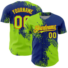Load image into Gallery viewer, Custom Neon Green Royal-Orange 3D Pattern Design Abstract Brush Stroke Authentic Baseball Jersey