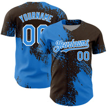 Load image into Gallery viewer, Custom Electric Blue Brown-White 3D Pattern Design Abstract Brush Stroke Authentic Baseball Jersey