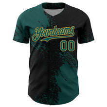Load image into Gallery viewer, Custom Midnight Green Black-Old Gold 3D Pattern Design Abstract Brush Stroke Authentic Baseball Jersey