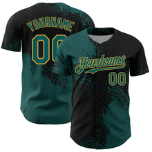 Load image into Gallery viewer, Custom Midnight Green Black-Old Gold 3D Pattern Design Abstract Brush Stroke Authentic Baseball Jersey
