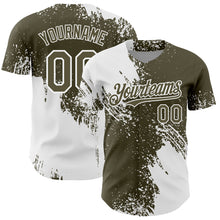 Load image into Gallery viewer, Custom White Olive 3D Pattern Design Abstract Brush Stroke Authentic Baseball Jersey