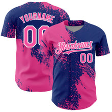 Load image into Gallery viewer, Custom Pink Royal-White 3D Pattern Design Abstract Brush Stroke Authentic Baseball Jersey