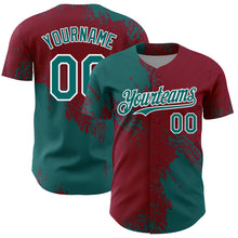 Load image into Gallery viewer, Custom Teal Crimson-White 3D Pattern Design Abstract Brush Stroke Authentic Baseball Jersey