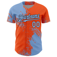 Load image into Gallery viewer, Custom Light Blue Orange-Black 3D Pattern Design Abstract Brush Stroke Authentic Baseball Jersey