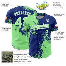 Load image into Gallery viewer, Custom Pea Green Royal-White 3D Pattern Design Abstract Brush Stroke Authentic Baseball Jersey