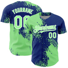 Load image into Gallery viewer, Custom Pea Green Royal-White 3D Pattern Design Abstract Brush Stroke Authentic Baseball Jersey