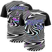 Load image into Gallery viewer, Custom Black Purple-Ice Blue 3D Pattern Design Rave Psychedelic Fluid Art Authentic Baseball Jersey
