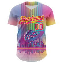 Load image into Gallery viewer, Custom Pink Hot Pink-Light Yellow 3D Pattern Design Rave Psychedelic Neon Music Disco Authentic Baseball Jersey