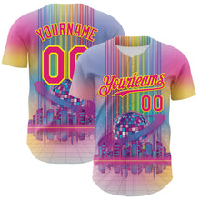 Load image into Gallery viewer, Custom Pink Hot Pink-Light Yellow 3D Pattern Design Rave Psychedelic Neon Music Disco Authentic Baseball Jersey