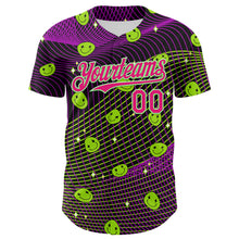 Load image into Gallery viewer, Custom Black Hot Pink-Pea Green 3D Pattern Design Rave Psychedelic Emoji Smile Authentic Baseball Jersey