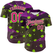 Load image into Gallery viewer, Custom Black Hot Pink-Pea Green 3D Pattern Design Rave Psychedelic Emoji Smile Authentic Baseball Jersey