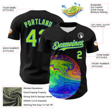 Load image into Gallery viewer, Custom Black Neon Green-Electric Blue 3D Pattern Design Rave Psychedelic Fluid Art Authentic Baseball Jersey