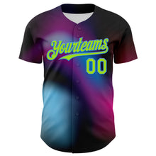 Load image into Gallery viewer, Custom Black Neon Green-Electric Blue 3D Pattern Design Rave Psychedelic Neon Dinosaur Authentic Baseball Jersey