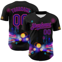 Load image into Gallery viewer, Custom Black Dark Purple-Hot Pink 3D Pattern Design Rave Psychedelic City Neon Authentic Baseball Jersey