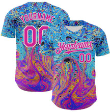 Load image into Gallery viewer, Custom Electric Blue Deep Pink-White 3D Pattern Design Rave Psychedelic Fluid Art Authentic Baseball Jersey
