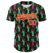 Load image into Gallery viewer, Custom Black Hot Pink-Light Yellow 3D Pattern Design Rave Psychedelic Sculpture Authentic Baseball Jersey