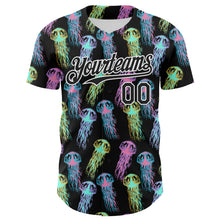 Load image into Gallery viewer, Custom Black White 3D Pattern Design Rave Psychedelic Jellyfish Authentic Baseball Jersey