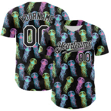 Load image into Gallery viewer, Custom Black White 3D Pattern Design Rave Psychedelic Jellyfish Authentic Baseball Jersey