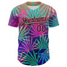Load image into Gallery viewer, Custom Pink Dark Purple-Bay Orange 3D Pattern Design Rave Psychedelic Tropical Palm Leaves Authentic Baseball Jersey